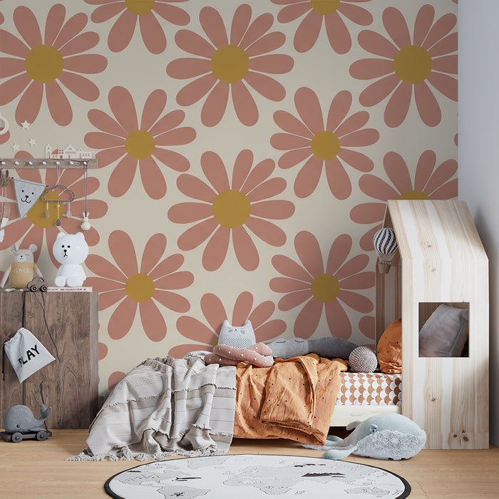 Papier peint chambre bébé | Fleurs délicates aux teintes douces et chaleureuses