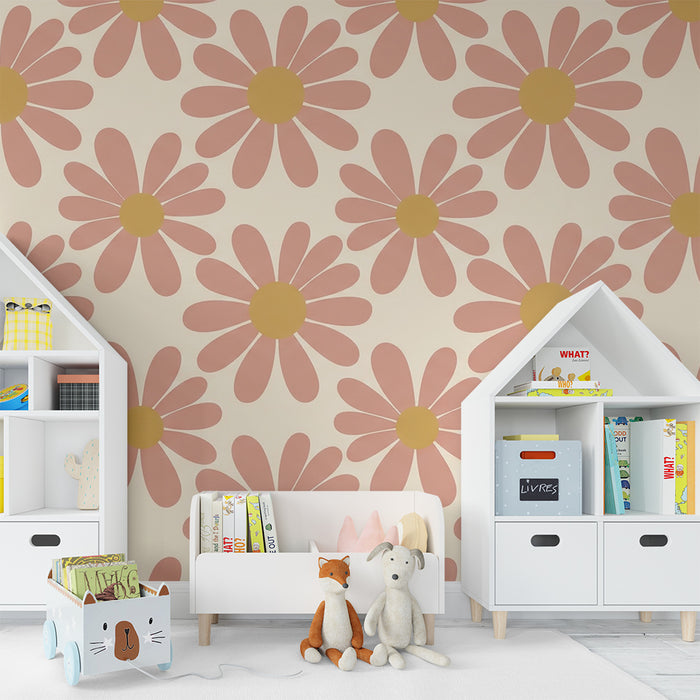 Papier peint chambre bébé | Fleurs délicates aux teintes douces et chaleureuses