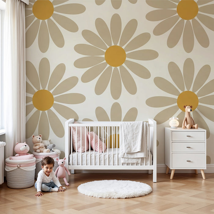 Papier peint chambre bébé | Fleurs délicates aux teintes douces et ensoleillées