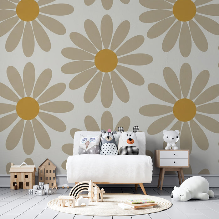 Papier peint chambre bébé | Fleurs délicates aux teintes douces et ensoleillées