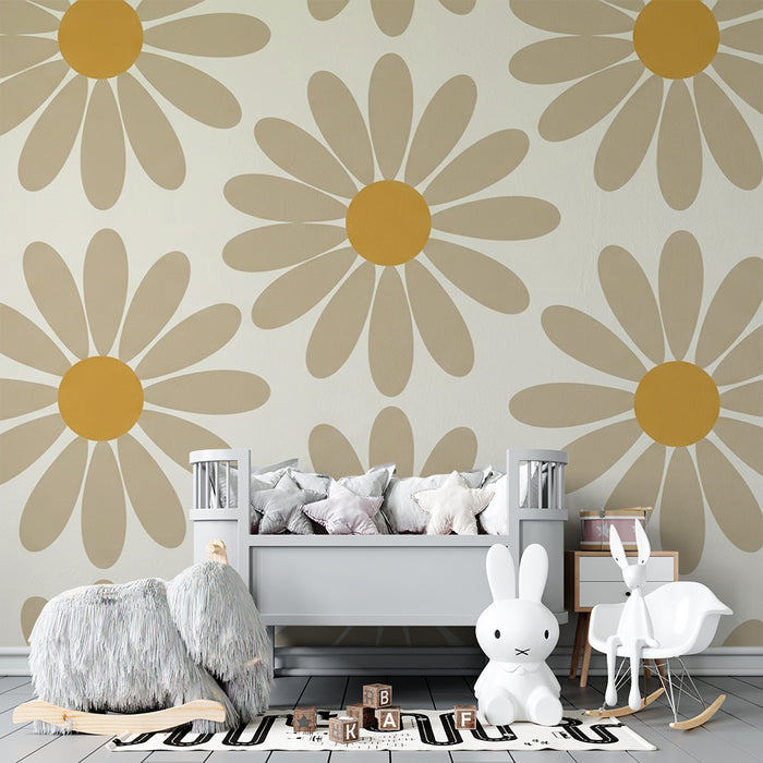 Papier peint chambre bébé | Fleurs délicates aux teintes douces et ensoleillées
