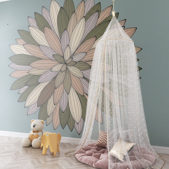 Papel de parede para quarto de bebé | Flores delicadas em tons suaves sobre fundo sereno