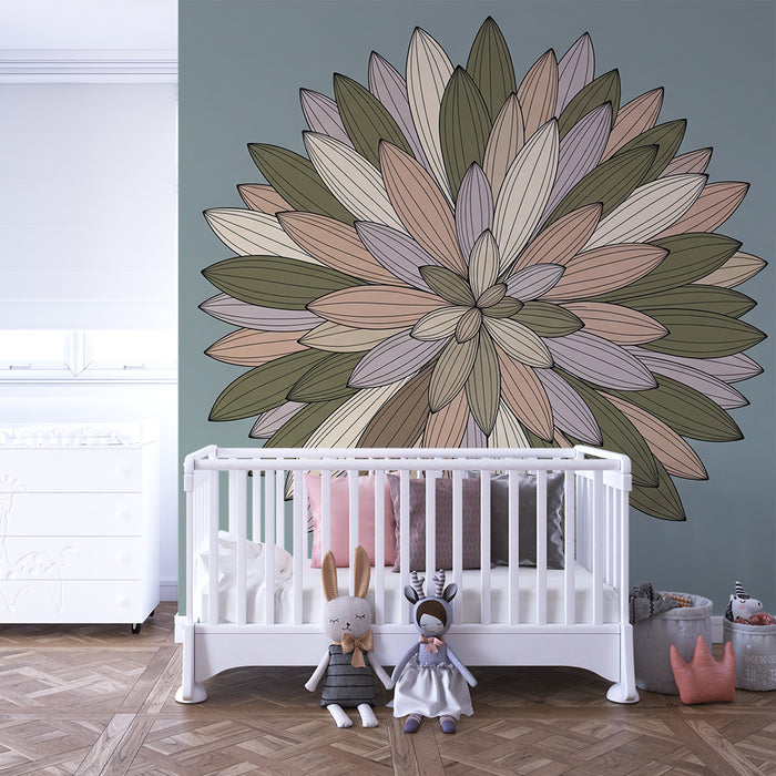 Papel de parede para quarto de bebé | Flores delicadas em tons suaves sobre fundo sereno