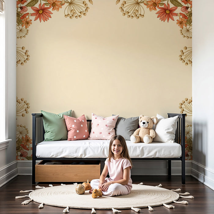 Barntapet | Delikata blommor i mjuka färger på krämig bakgrund