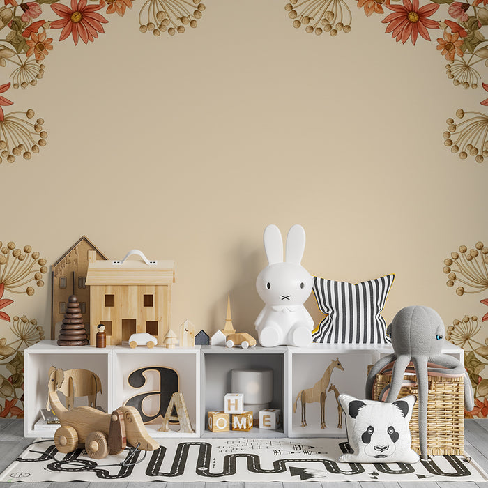 Barntapet | Delikata blommor i mjuka färger på krämig bakgrund