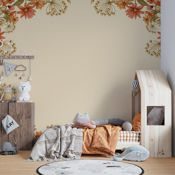 Barntapet | Delikata blommor i mjuka färger på krämig bakgrund