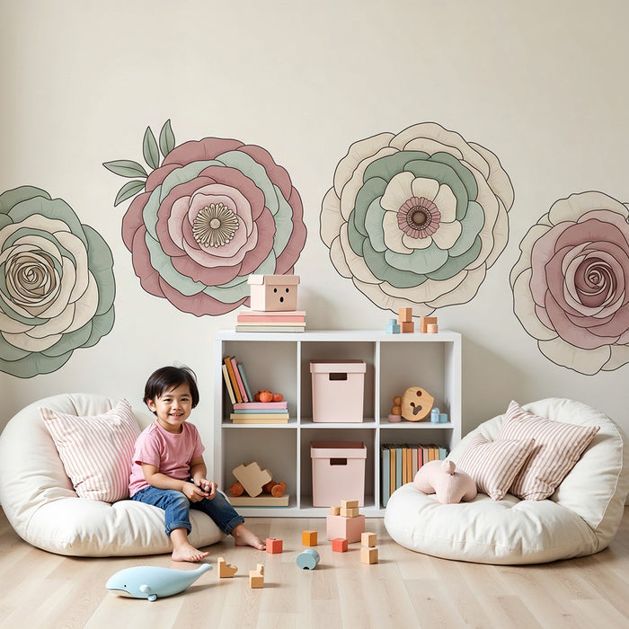 Babyzimmer Tapete | Zarte Blüten in Pastellfarben für eine sanfte Atmosphäre