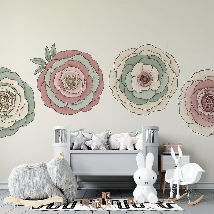 Babyzimmer Tapete | Zarte Blüten in Pastellfarben für eine sanfte Atmosphäre