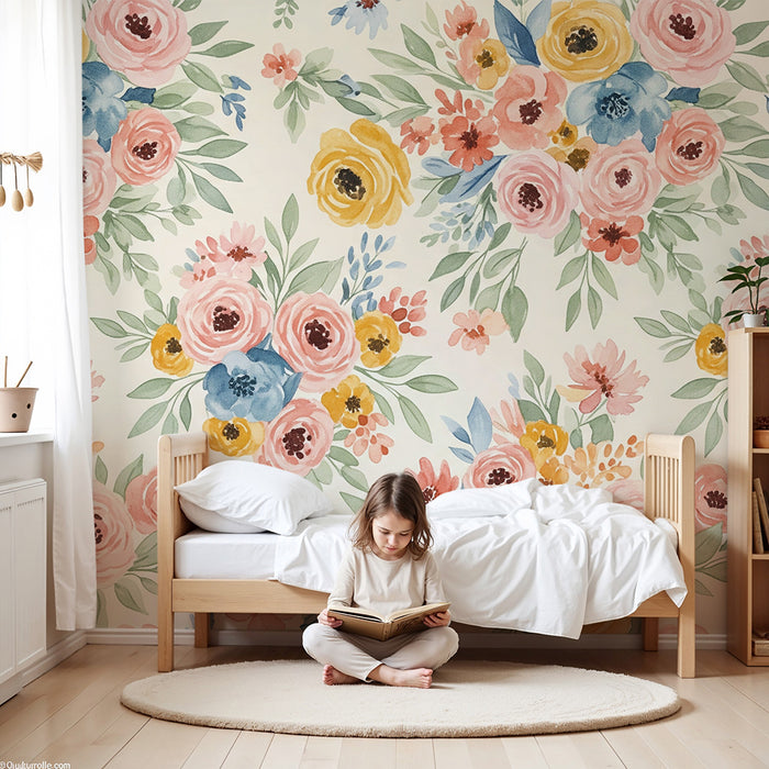 Tapet pentru camera copilului | Flori delicate în tonuri pastel pentru un decor liniștitor