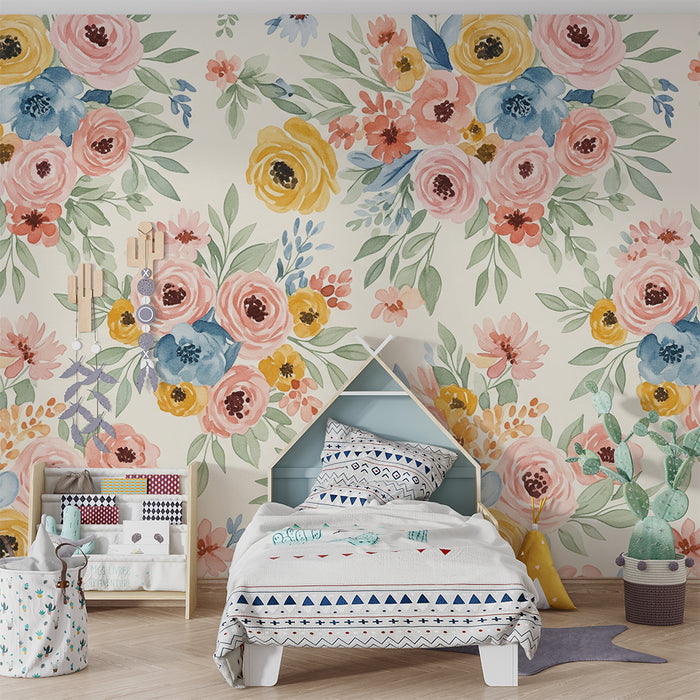 Tapet pentru camera copilului | Flori delicate în tonuri pastel pentru un decor liniștitor
