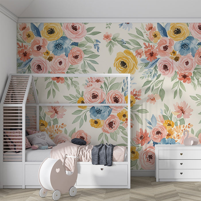 Tapet pentru camera copilului | Flori delicate în tonuri pastel pentru un decor liniștitor