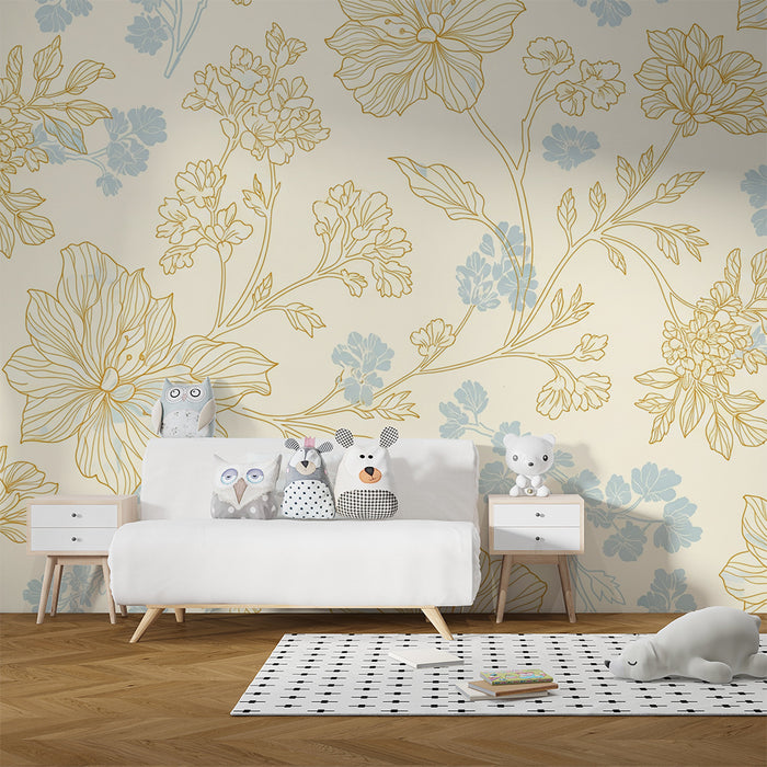 Papier peint chambre bébé | Fleurs délicates aux teintes pastel sur fond crème