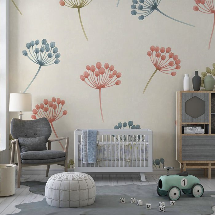 Papier peint chambre bébé | Fleurs délicates aux teintes pastel sur fond crème