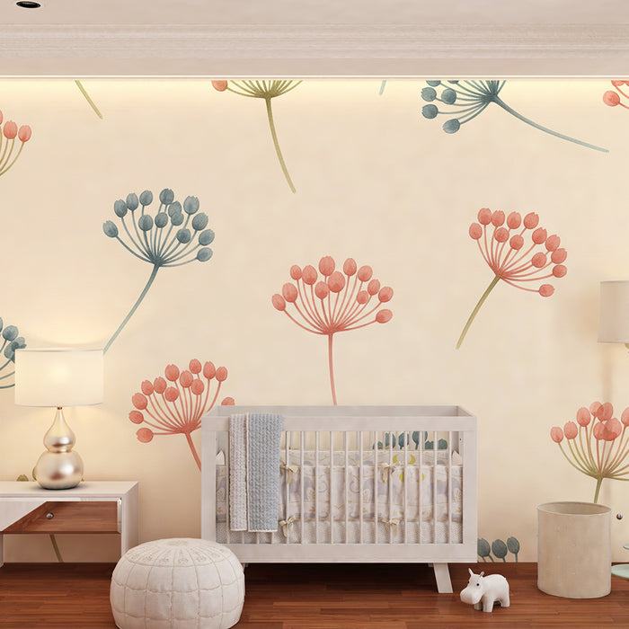 Papier peint chambre bébé | Fleurs délicates aux teintes pastel sur fond crème