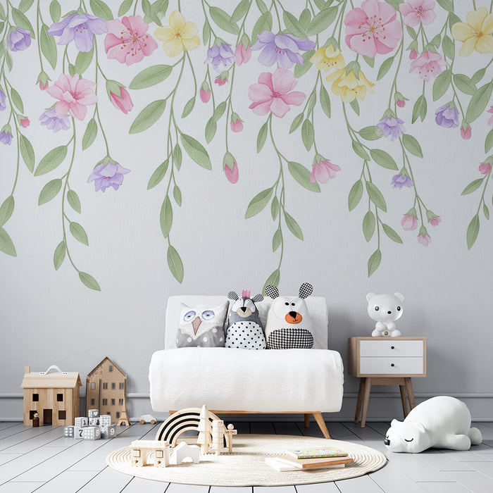Nursery room wallpaper | Delicate flowers in pastel shades