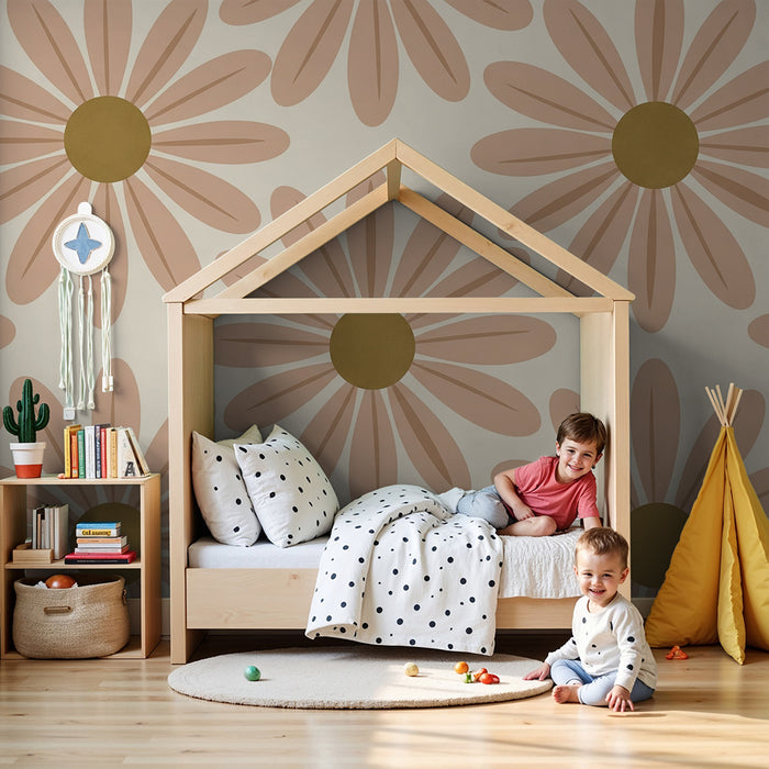 Papier peint chambre bébé | Fleurs délicates aux tons doux pour une ambiance sereine