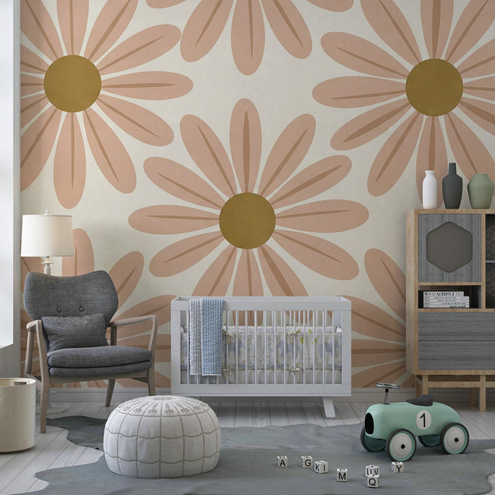 Papier peint chambre bébé | Fleurs délicates aux tons doux pour une ambiance sereine
