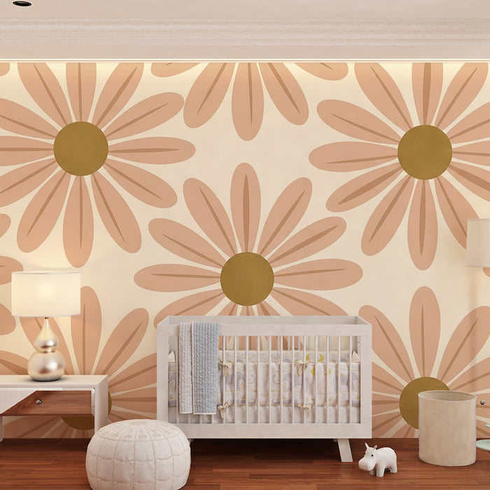 Papier peint chambre bébé | Fleurs délicates aux tons doux pour une ambiance sereine