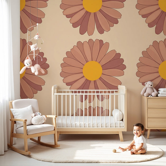 Papier peint chambre bébé | Fleurs délicates aux tons doux sur fond pastel