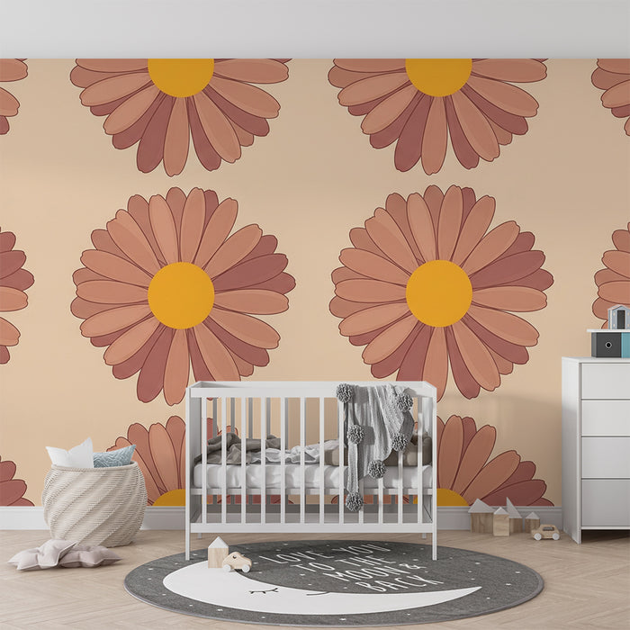 Papier peint chambre bébé | Fleurs délicates aux tons doux sur fond pastel
