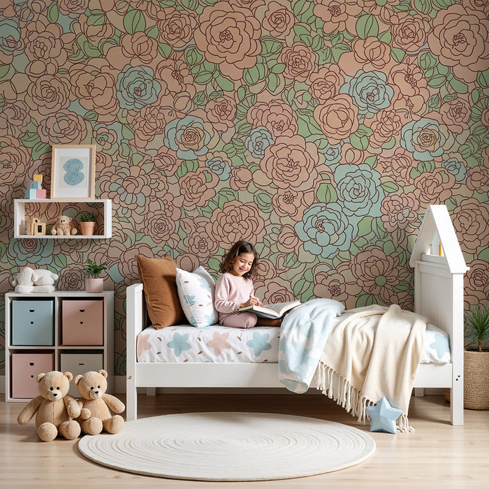 Papel pintado infantil | Flores delicadas en tonos pastel
