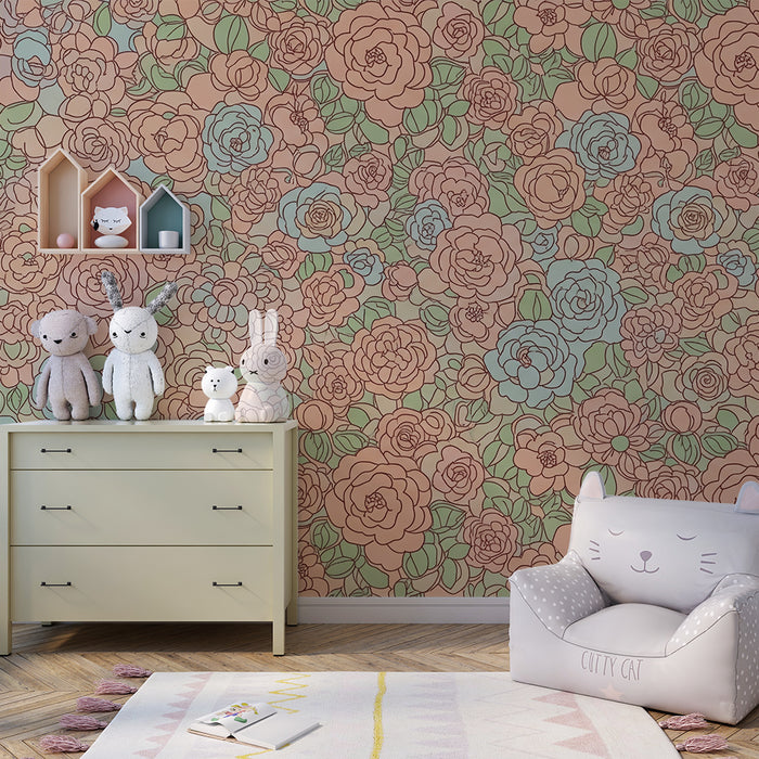 Papel pintado infantil | Flores delicadas en tonos pastel