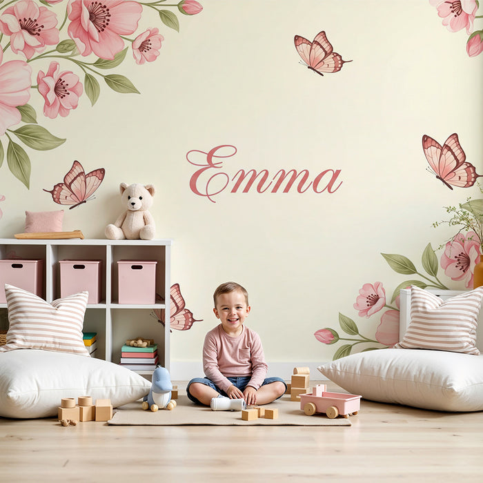 Babykamer behang | Delicate bloemen Emma en vlinders