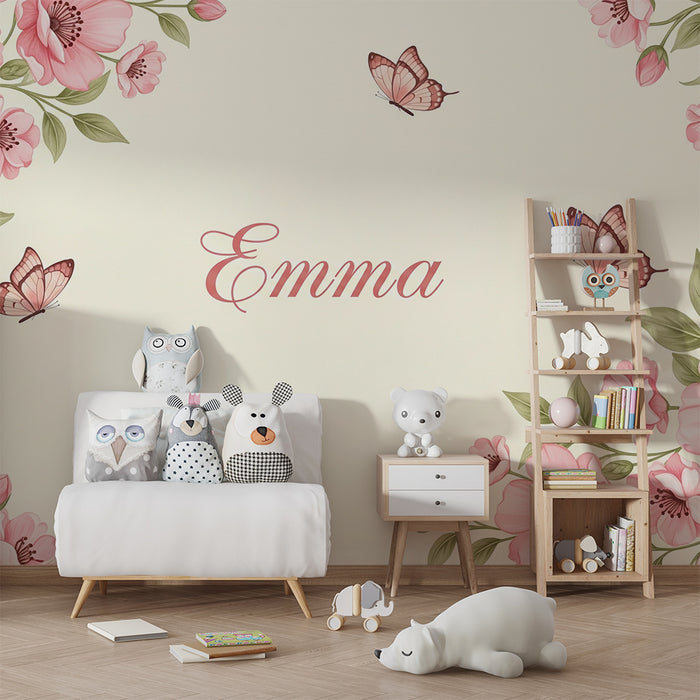 Babykamer behang | Delicate bloemen Emma en vlinders