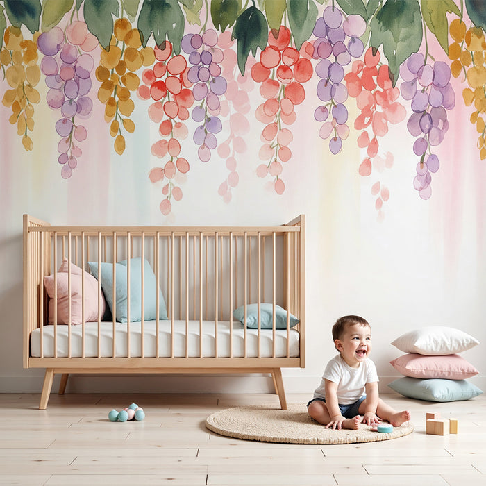 Veggissett for babyrom | Pastellfargede akvarellblomster