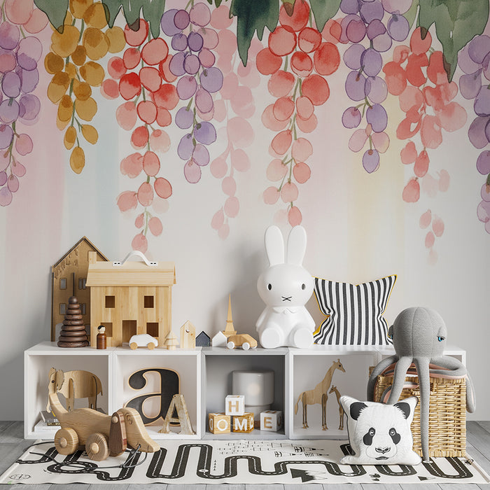 Veggissett for babyrom | Pastellfargede akvarellblomster