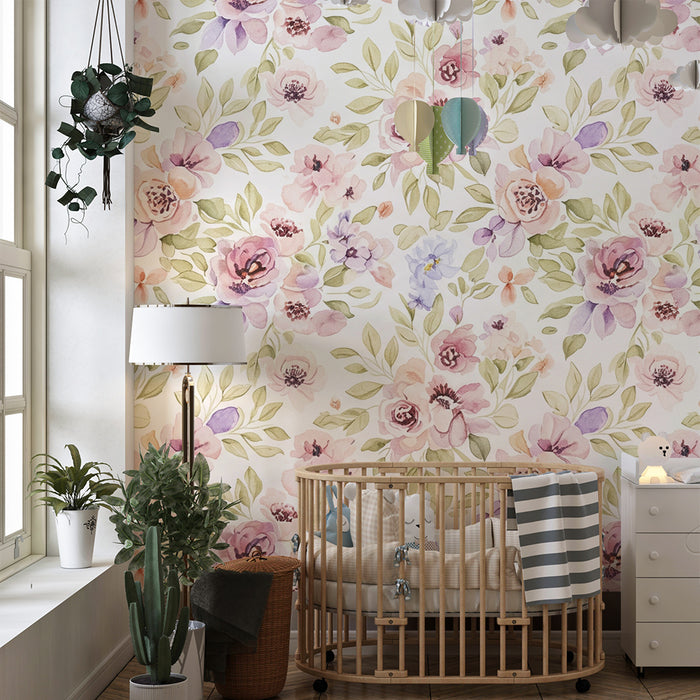 Vægmaleri til børneværelse | Blomster i bløde pastelfarver