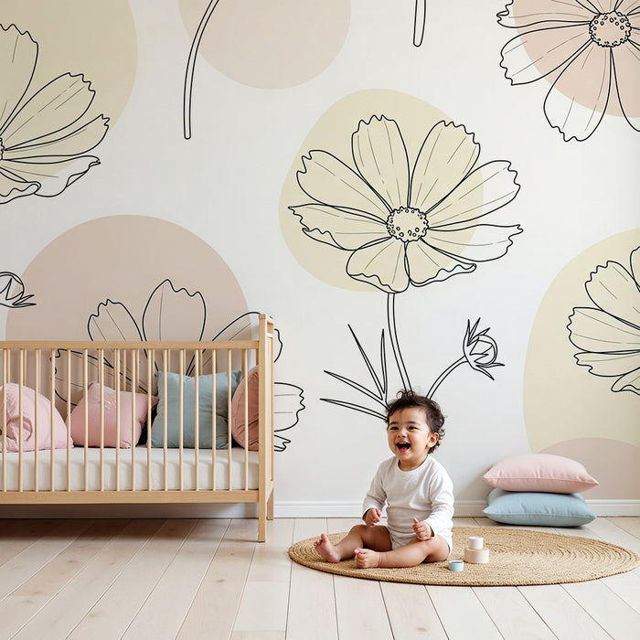 Papier de parede soba za bebe | Delikatni cvjetni uzorak s nježnim oblicima