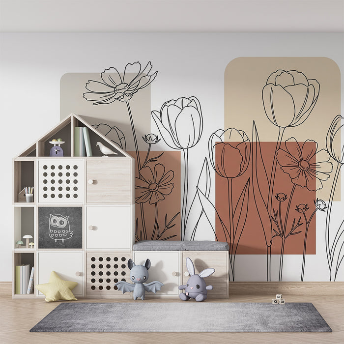 Babykamer behang | Delicate bloemen online met zachte geometrische vormen