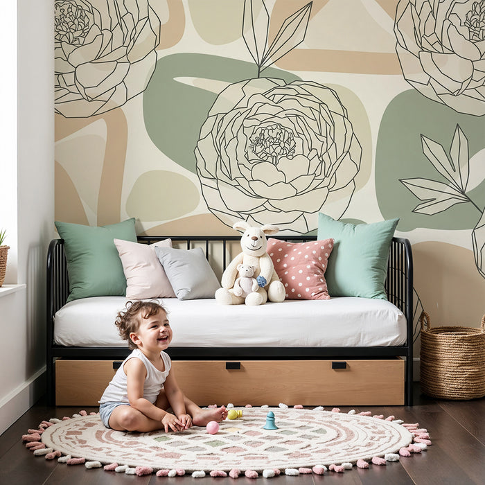 Barntapet | Delikata blommor i linjer på en pastellfärgad bakgrund