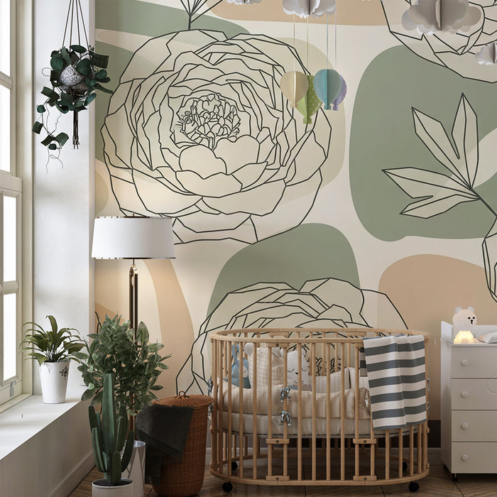 Barntapet | Delikata blommor i linjer på en pastellfärgad bakgrund