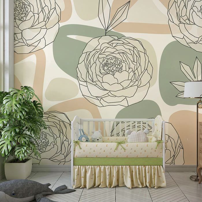 Barntapet | Delikata blommor i linjer på en pastellfärgad bakgrund