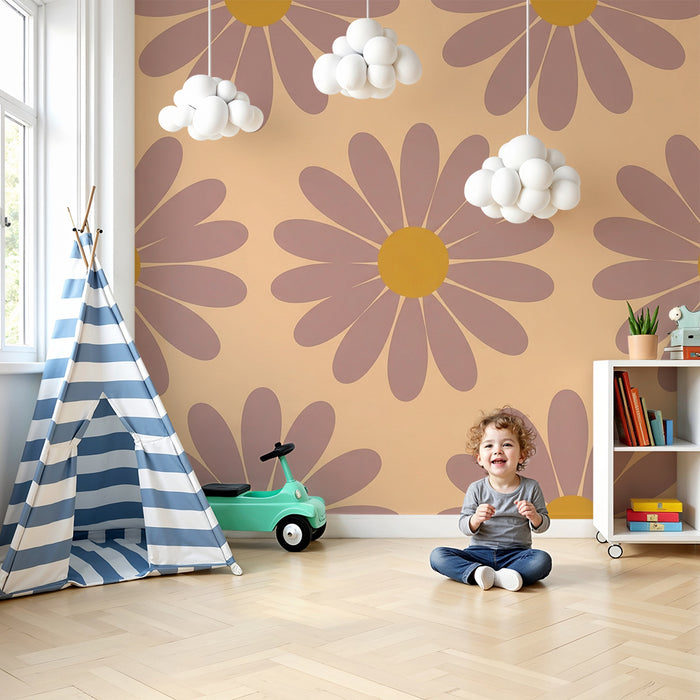 Papier peint chambre bébé | Fleurs délicates en tons pastel sur fond doux