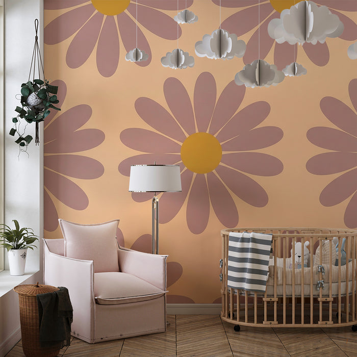 Papier peint chambre bébé | Fleurs délicates en tons pastel sur fond doux