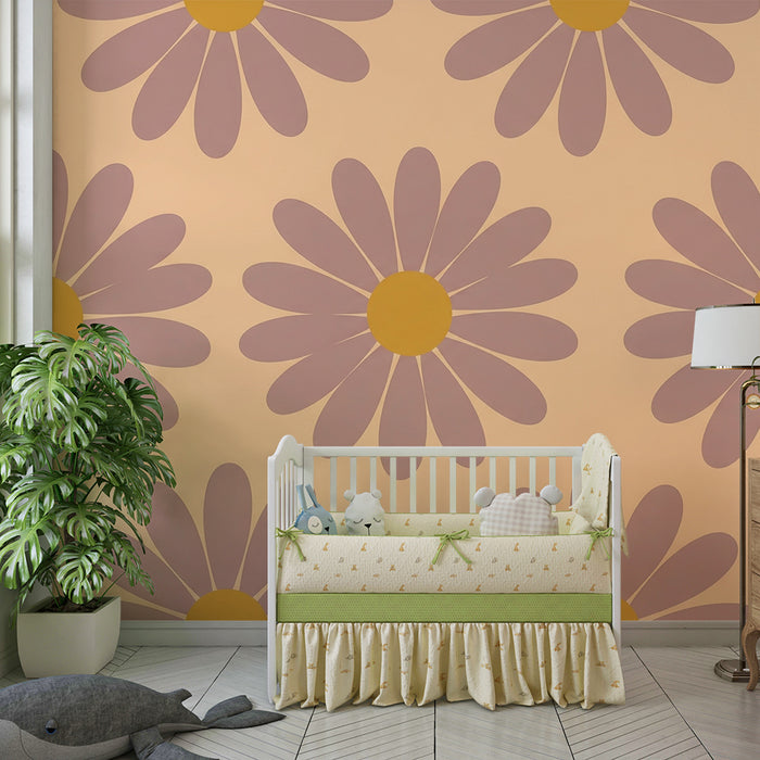 Papier peint chambre bébé | Fleurs délicates en tons pastel sur fond doux