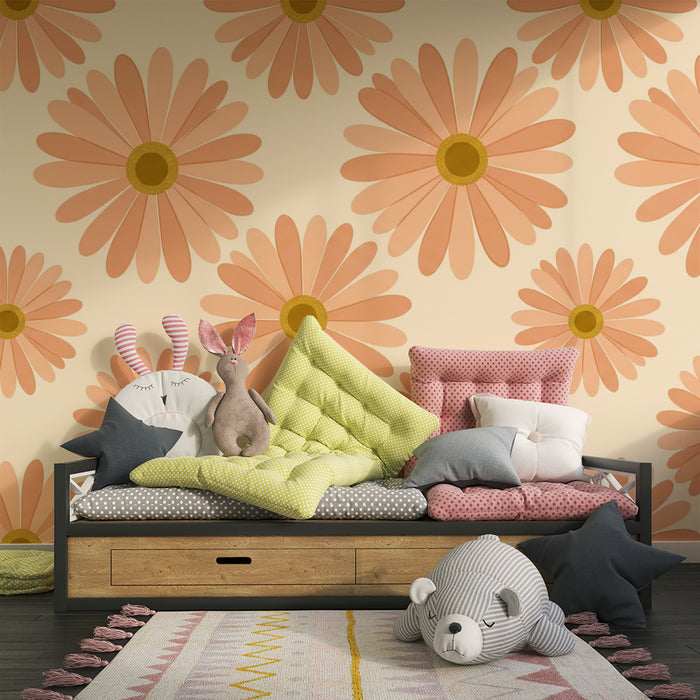 Papier peint chambre bébé | Fleurs délicates en tons pêche sur fond doux