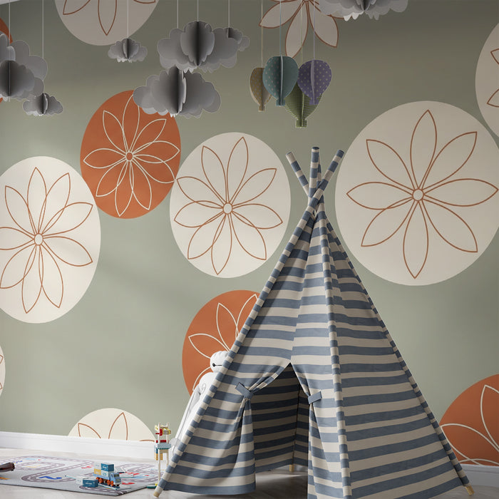 Babyzimmer Tapete | Zarte Blumen und bunte Kreise
