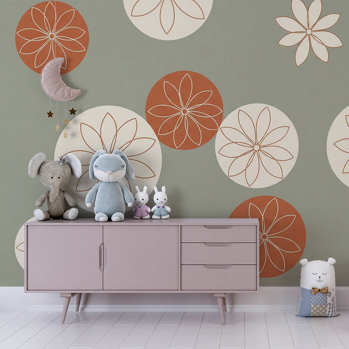 Babyzimmer Tapete | Zarte Blumen und bunte Kreise