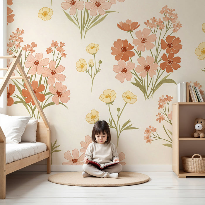 Papel de parede quarto bebê | Flores delicadas e cores suaves