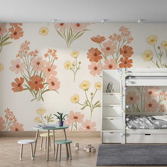 Papel de parede quarto bebê | Flores delicadas e cores suaves