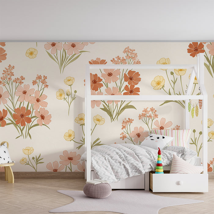 Papel de parede quarto bebê | Flores delicadas e cores suaves