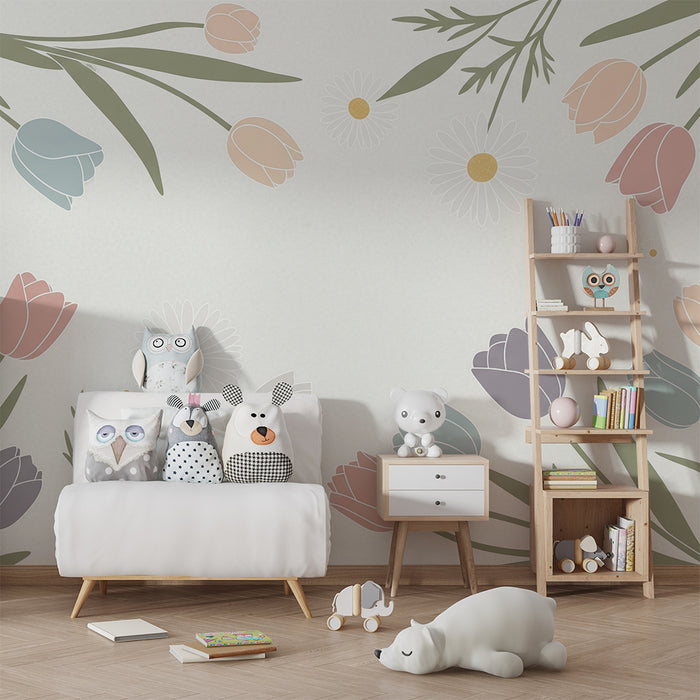 Babykamer behang | Delicate bloemen en pastelkleuren voor een zachte sfeer