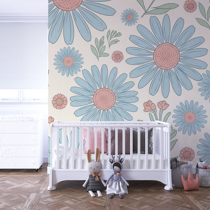 Papel de parede para quarto de bebé | Flores delicadas e cores pastel para um ambiente suave