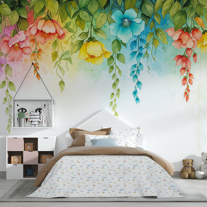 Babykamer behang | Delicate bloemen en pastelkleuren in zwevende stijl