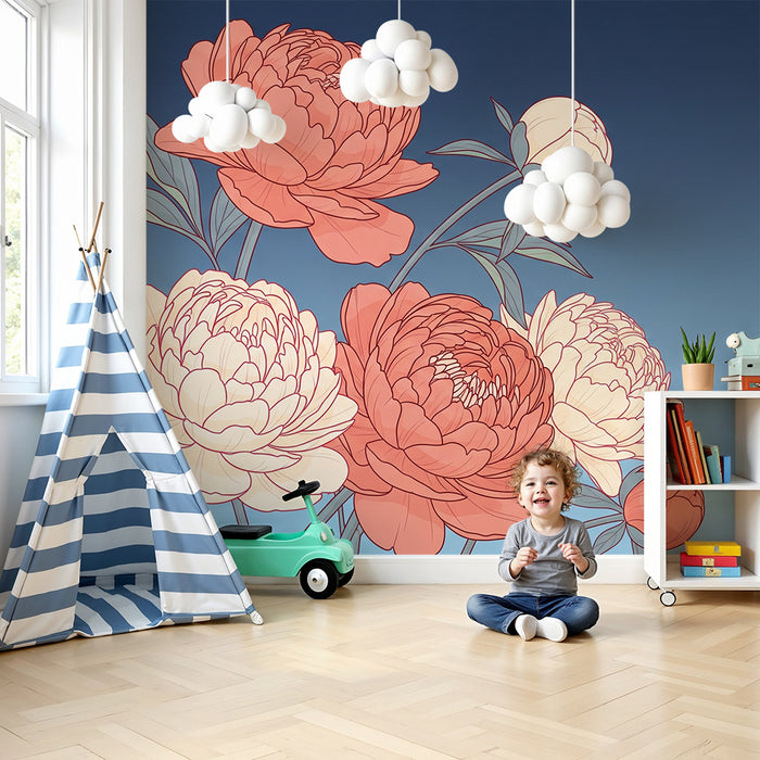 Nursery room wallpaper | Delicate flowers and soothing gradient