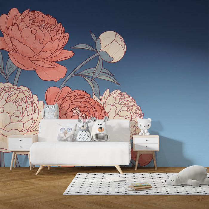 Nursery room wallpaper | Delicate flowers and soothing gradient